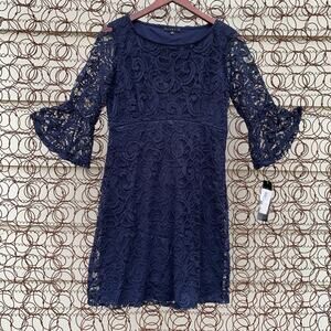 Tiana B navy lace bell sleeve shift dress new with tags Size 6